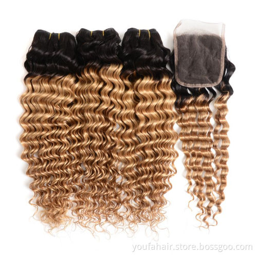 Cheap Unprocessed Virgin Human Hair Ombre 4x4 Lace Closure Top Brazilian Human Hair Curly Deep Wave Lace Frontal and Closures